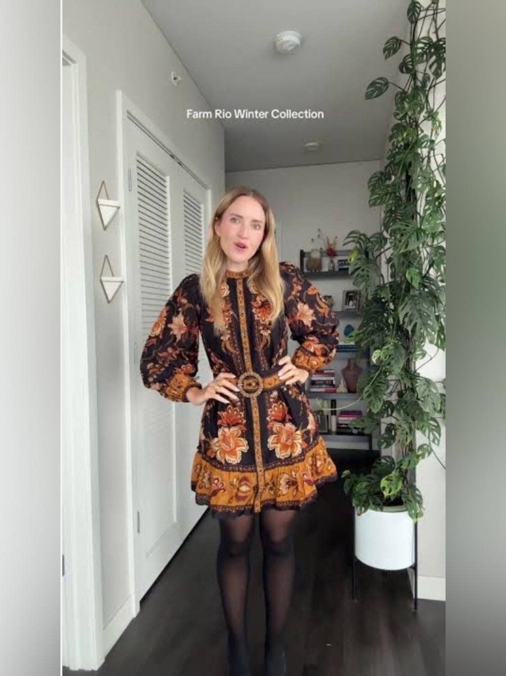 NWT Size M - Farm Rio Majestic Garden Long-Sleeve Button-Front Mini Dress - Picture 6 of 14